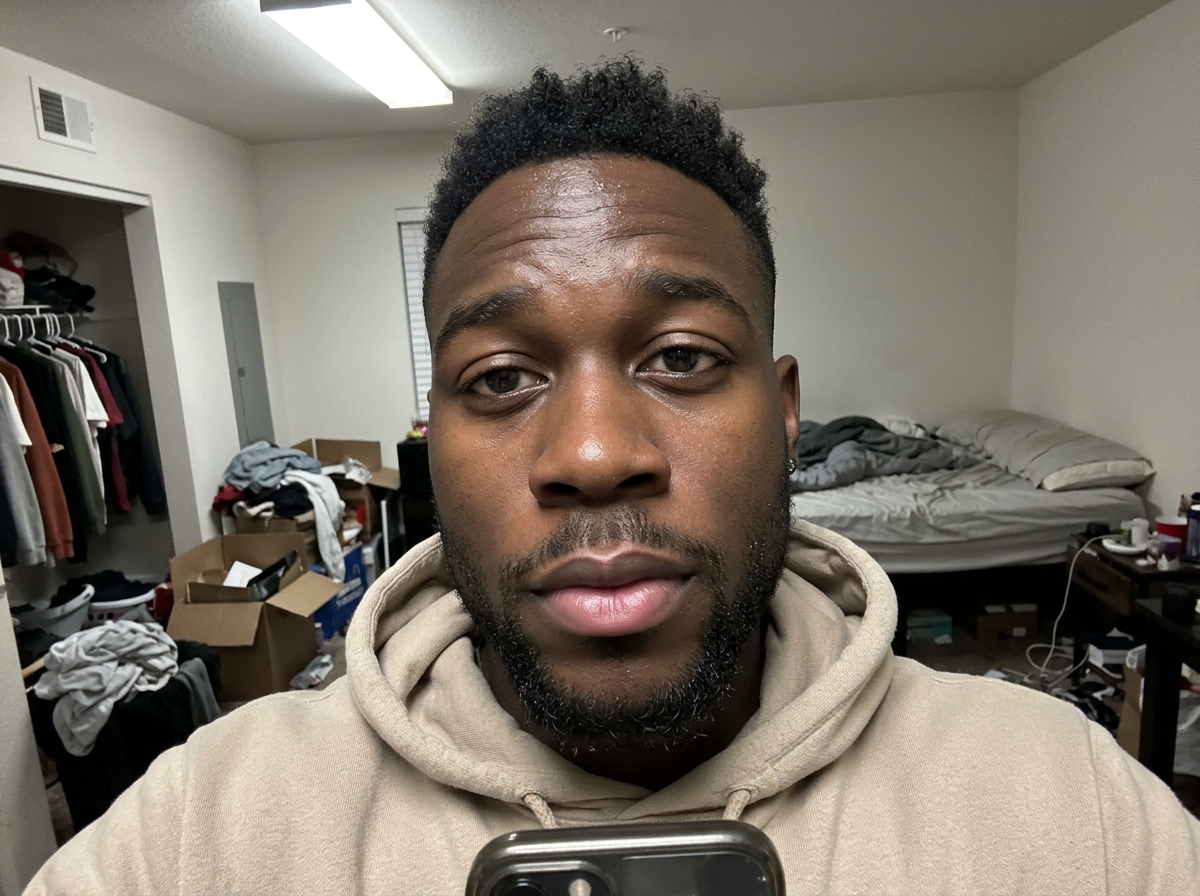 man before and after polished headshot - before