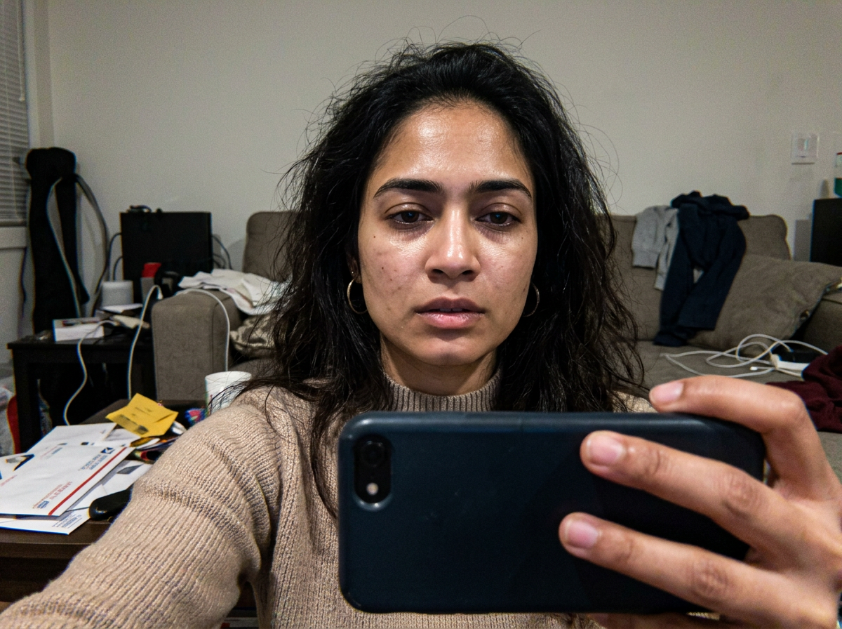 woman before and after editorial portrait - before
